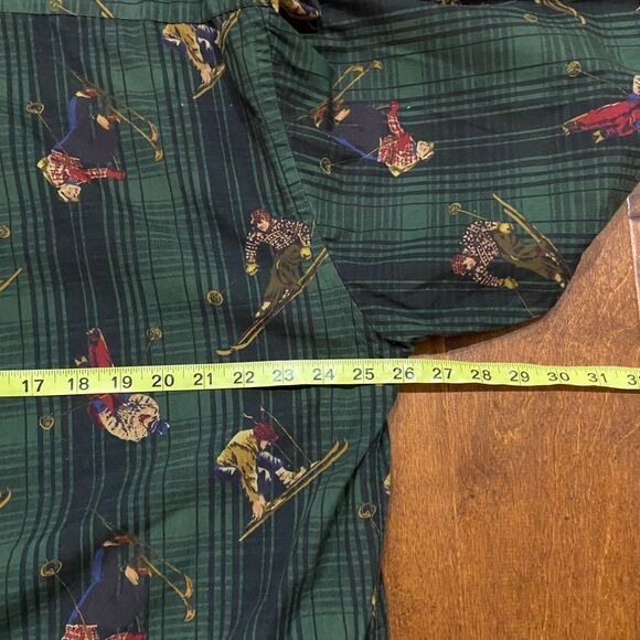 Tommy Hilfiger Vintage Y2K AOP Ski Hunter Green Button Front Shirt Men's XL - Picture 8 of 9